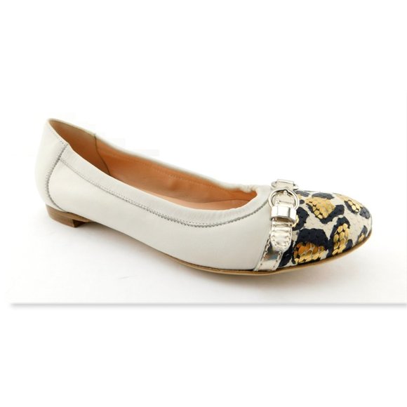 New AGL Brown Ivory Cap Toe Belt Ballet Flats 37.5